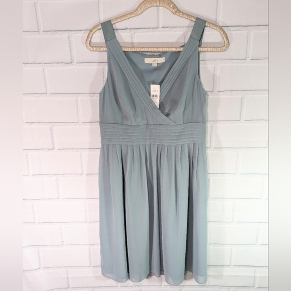 LOFT Pale Blue Lightweight Faux Wrap Dress NWT